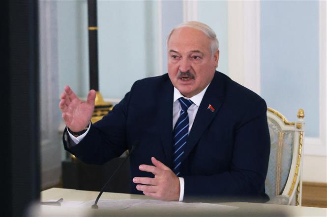 Tổng thống Belarus Alexander Lukashenko phát biểu tại một sự kiện ở Saint Petersburg, Nga ngày 28/1/2024. Ảnh: AFP/TTXVN
