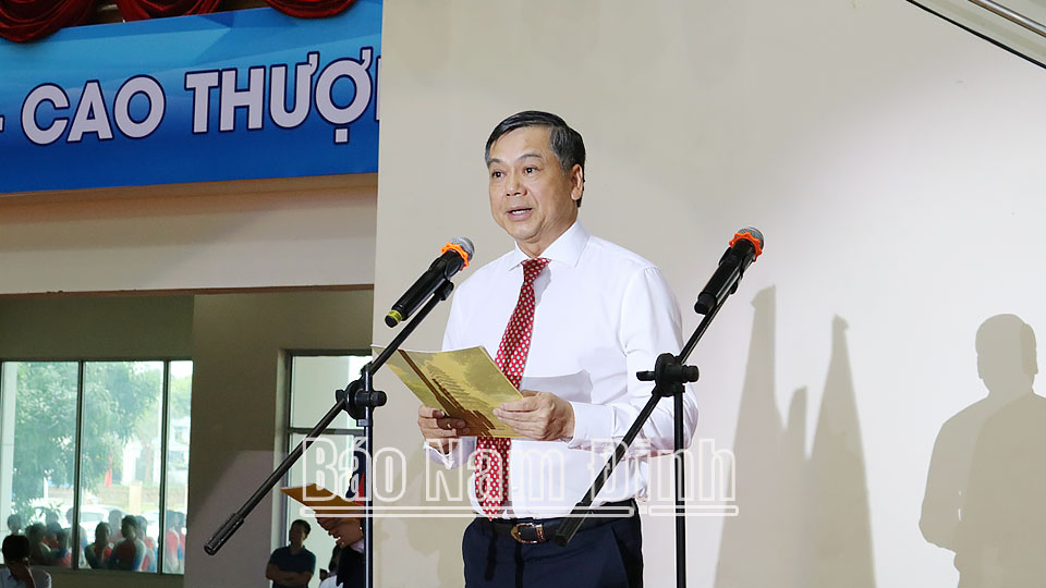 Đồng chí Trần Lê Đoài, TUV, Phó Chủ tịch UBND tỉnh, Trưởng Ban chỉ đạo Hội khỏe Phù Đổng tỉnh lần thứ XI-2024 phát biểu tại Lễ khai mạc. 