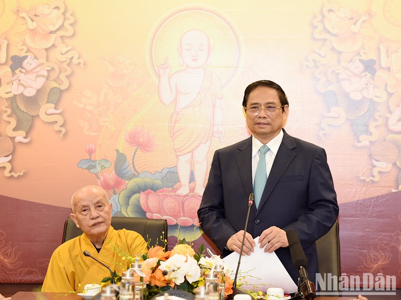 Thủ tướng Phạm Minh Chính phát biểu chúc mừng Đại lễ Phật đản - Phật lịch 2567 tại chùa Quán Sứ, Hà Nội.