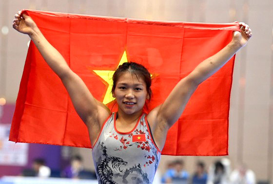 Vận động viên Trần Ánh Tuyết giành Huy chương Vàng môn Vật ở hạng cân 59kg tại SEA Games 32. 
Ảnh: Do nhân vật cung cấp