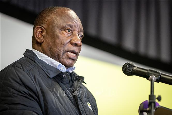 Tổng thống Nam Phi Cyril Ramaphosa phát biểu tại Johannesburg ngày 6/6/2024. Ảnh: THX/TTXVN
