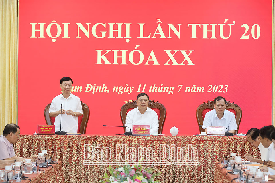 Đồng chí Chủ tịch UBND tỉnh Phạm Đình Nghị phát biểu tại hội nghị.