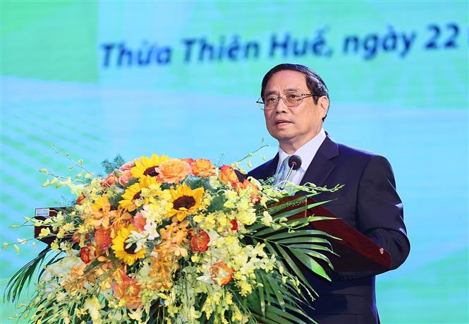 Thủ tướng Phạm Minh Chính phát biểu tại Hội nghị biểu dương người có công với cách mạng tiêu biểu toàn quốc năm 2023. 
