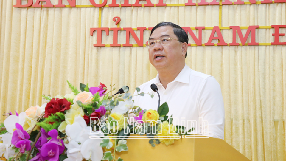 Đồng chí Phạm Gia Túc, Ủy viên BCH Trung ương Đảng, Bí thư Tỉnh ủy, Trưởng Ban Chỉ đạo PCTNTC tỉnh phát biểu kết luận hội nghị.