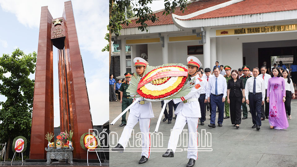 Đoàn đại biểu tỉnh Nam Định dâng vòng hoa viếng các Anh hùng Liệt sĩ tại nghĩa trang Him Lam, tỉnh Điện Biên. 