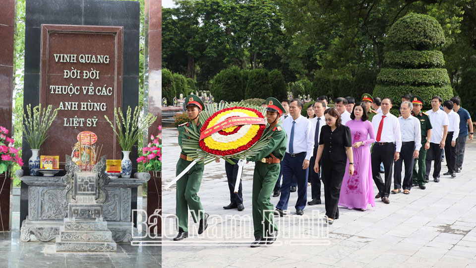 Đoàn đại biểu tỉnh Nam Định dâng vòng hoa viếng các Anh hùng Liệt sĩ tại nghĩa trang liệt sĩ Độc Lập ở tỉnh Điện Biên.