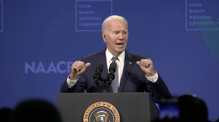 Tổng thống Mỹ Joe Biden phát biểu tại đại hội thường niên của Hiệp Hội Quốc gia vì sự thăng tiến của người da màu (NAACP) ở Las Vegas hôm 16/7/2024. Ảnh cắt từ clip của Reuters
