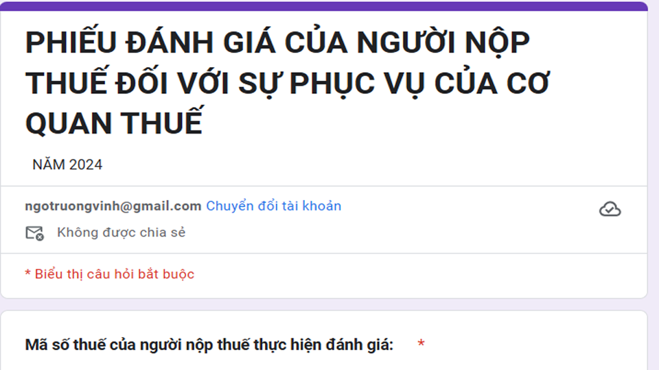 Khảo sát ý kiến đánh giá mức độ hài lòng đối với sự phục vụ của cơ quan thuế