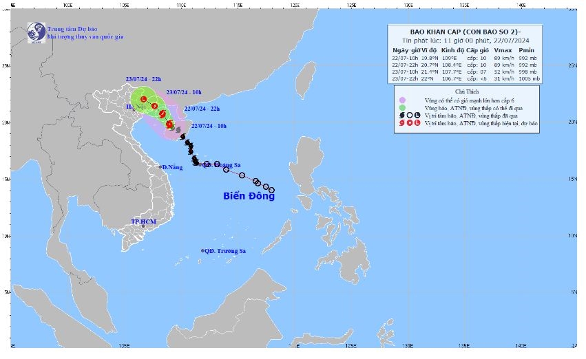 Dự báo vị trí và đường đi của cơn bão. Ảnh: Trung tâm Dự báo khí tượng Thủy văn quốc gia 
