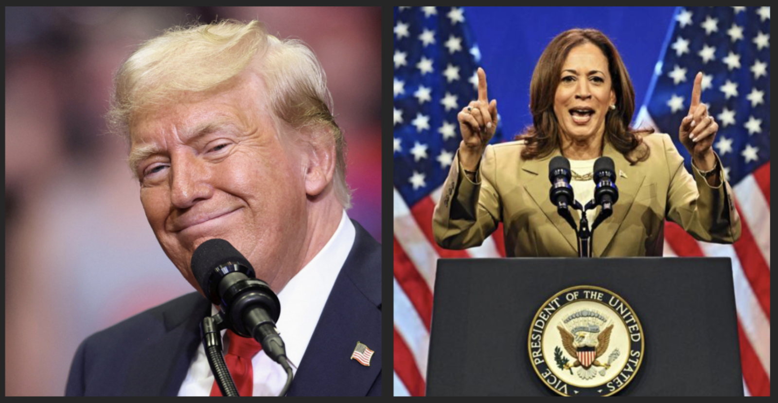 Phó Tổng thống Mỹ, ứng cử viên đảng Dân chủ Kamala Harris (bên phải) đã giành lợi thế trước đại diện đảng Cộng hòa Donald Trump. Ảnh cắt từ clip của Reuters
