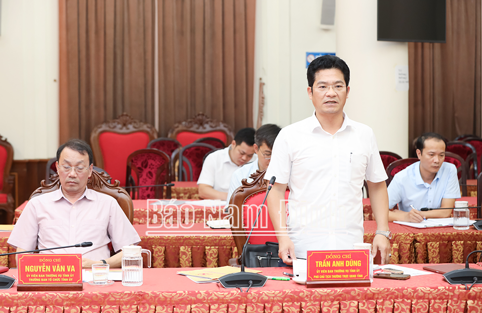 Đồng chí Trần Anh Dũng, Ủy viên Ban TVTU, Phó Chủ tịch Thường trực UBND tỉnh phát biểu tại hội nghị.
