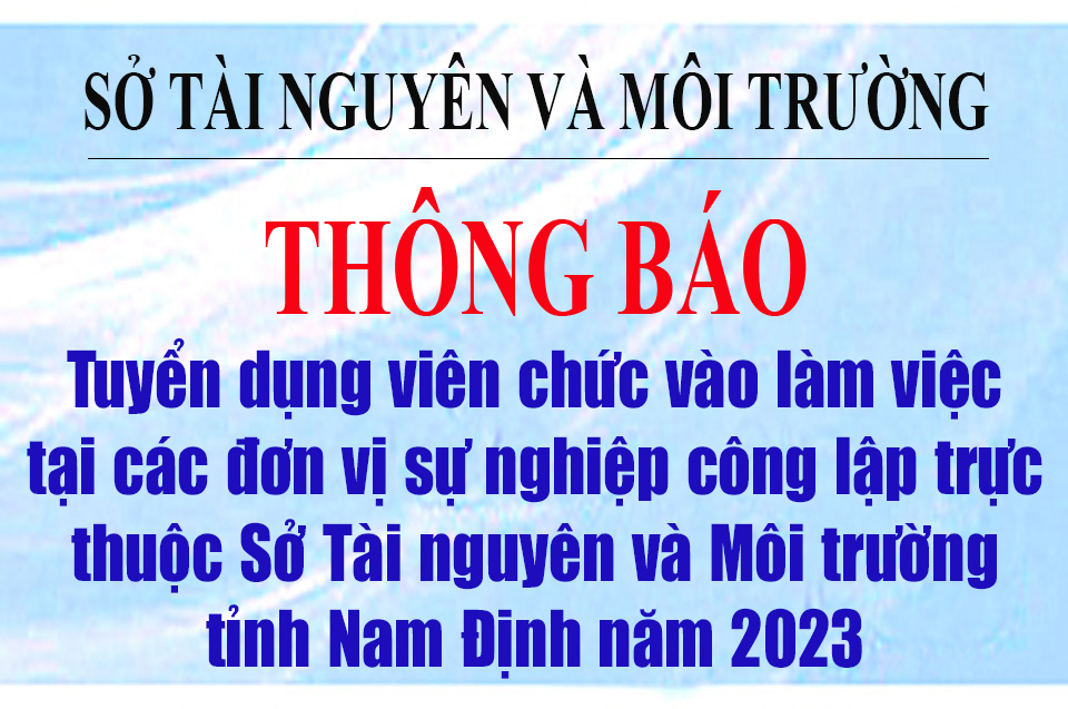 Thông báo tuyển dụng viên chức vào làm việc tại các đơn vị sự nghiệp công lập trực thuộc Sở Tài nguyên và Môi trường tỉnh Nam Định năm 2023