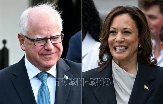 Phó Tổng thống Mỹ Kamala Harris (phải) và Thống đốc bang Minnesota Tim Walz. Ảnh: Getty Images/TTXVN
