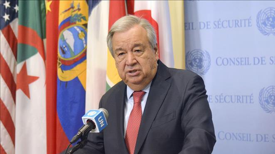 Tổng thư ký LHQ Antonio Guterres phát biểu trong cuộc họp báo ở New York, Mỹ. Ảnh: Kyodo/TTXVN
