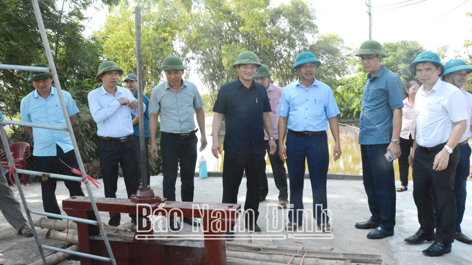 Đồng chí Trần Anh Dũng, Ủy viên Ban TVTU, Phó Chủ tịch Thường trực UBND tỉnh kiểm tra công tác vận hành trạm bơm CB36 để úng phục vụ sản xuất vụ mùa năm 2024 tại xã Trực Khang (Trực Ninh).