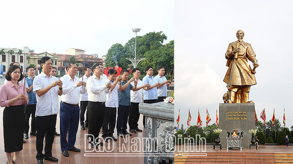 Các đồng chí lãnh đạo tỉnh trồng cây lưu niệm tại khu vực tượng đài Quốc công Tiết chế Hưng Đạo Đại vương Trần Quốc Tuấn