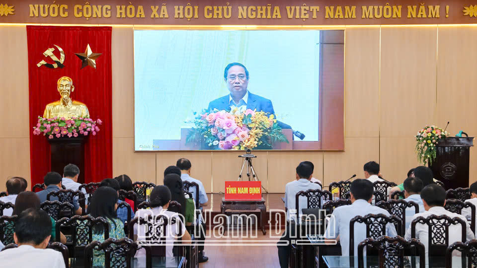 Quang cảnh hội nghị tại điểm cầu tỉnh Nam Định 