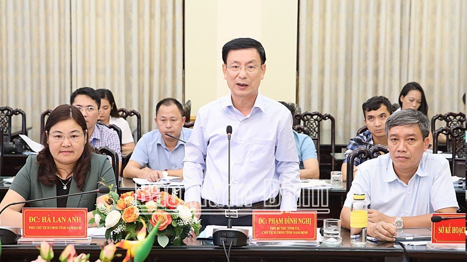Đồng chí Phạm Đình Nghị, Phó Bí thư Tỉnh ủy, Chủ tịch UBND tỉnh phát biểu kết luận tại hội nghị.