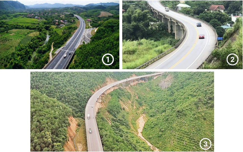 Cao tốc Đồng Đăng (Lạng Sơn) - Trà Lĩnh (Cao Bằng) (ảnh 1); Dự án cao tốc Tuyên Quang - Hà Giang (giai đoạn 1 - ảnh 2);
 Một cầu cạn trên đường cao tốc Thái Nguyên - Bắc Kạn (ảnh 3)