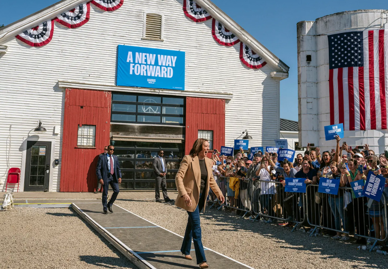 Ứng cử viên tổng thống đảng Dân chủ Kamala Harris trong chặng dừng chân tại Throwback Brewery, North Hampton, bang New Hampshire ngày 4/9/2024. Ảnh: Getty Images
