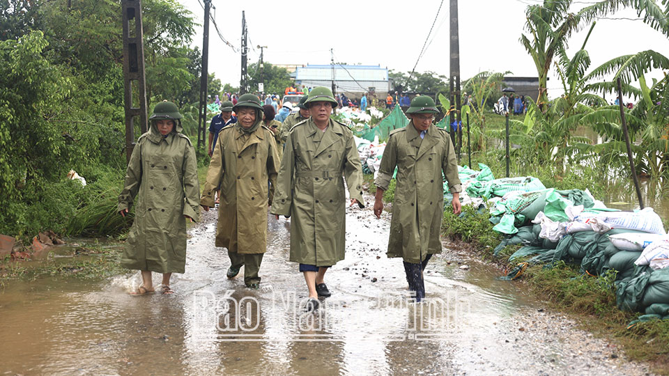 Đồng chí Phó Bí thư Thường trực Tỉnh uỷ Lê Quốc Chỉnh kiểm tra đê bối Phương Định. Dt1