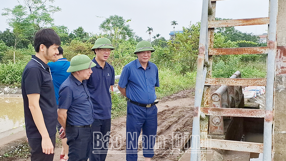 Đồng chí Phó Bí thư Thường trực Tỉnh ủy Lê Quốc Chỉnh; lãnh đạo Thành ủy, UBND thành phố Nam Định kiểm tra tại cống kênh xả Trạm bơm Quán Chuột. 
