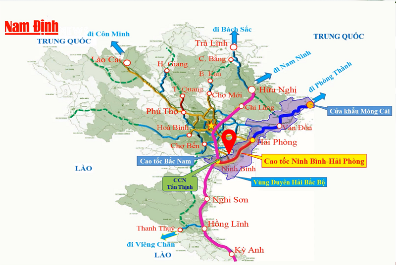 Vị trí thuận lợi chiến lược của  Cụm công nghiệp Tân Thịnh.
