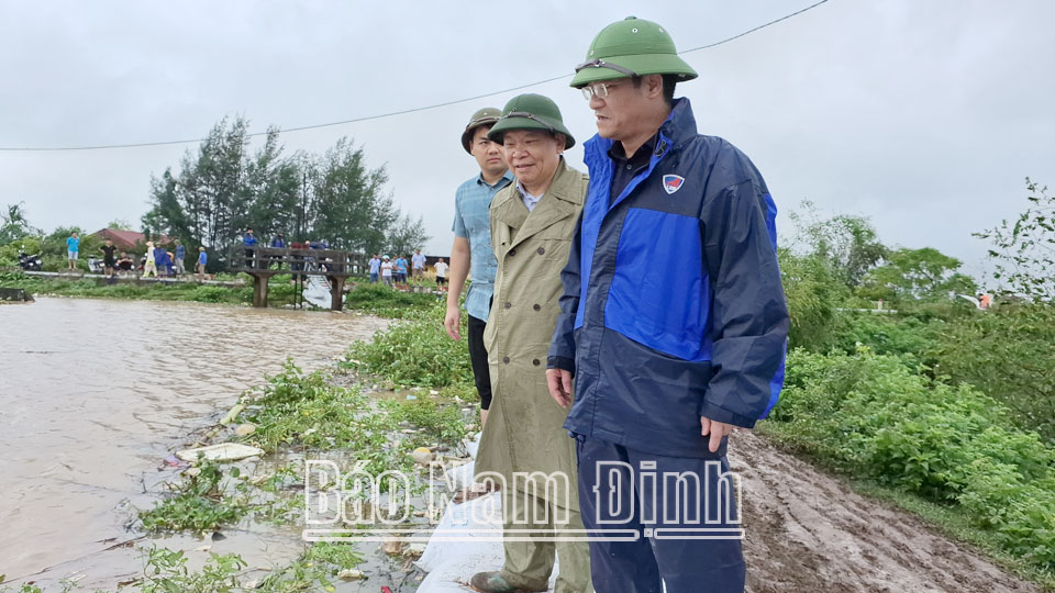 Đồng chí Phó Chủ tịch Thường trực UBND tỉnh kiểm tra công tác PCTT tại cống Mỏ Cò, xã Liêm Hải