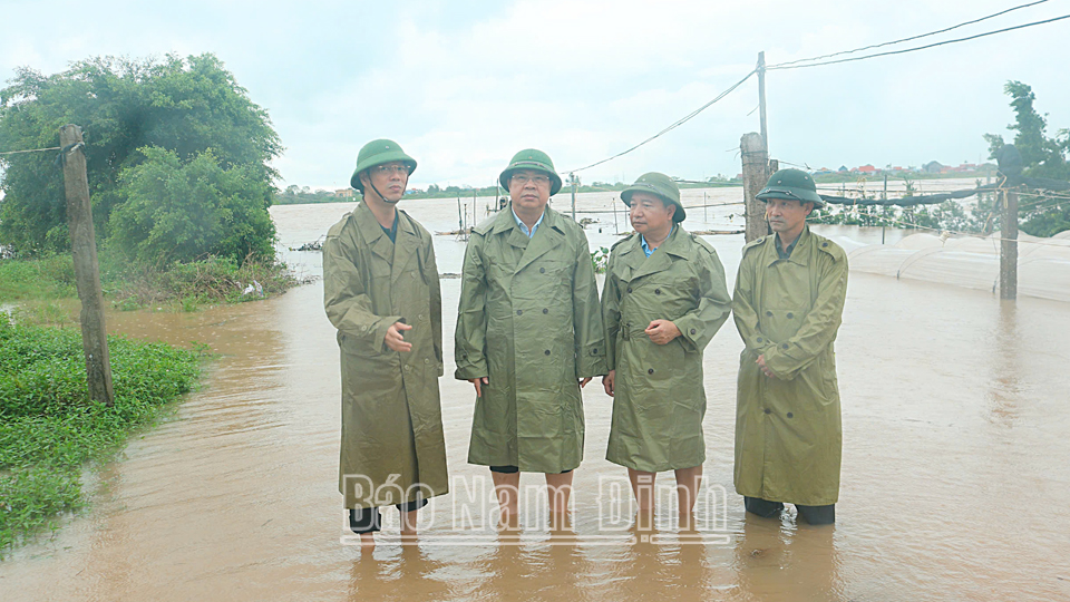 Đồng chí Bí thư Tỉnh ủy kiểm tra công tác khắc phục ảnh hưởng mưa lớn tại thành phố Nam Định, Nam Trực, Trực Ninh.