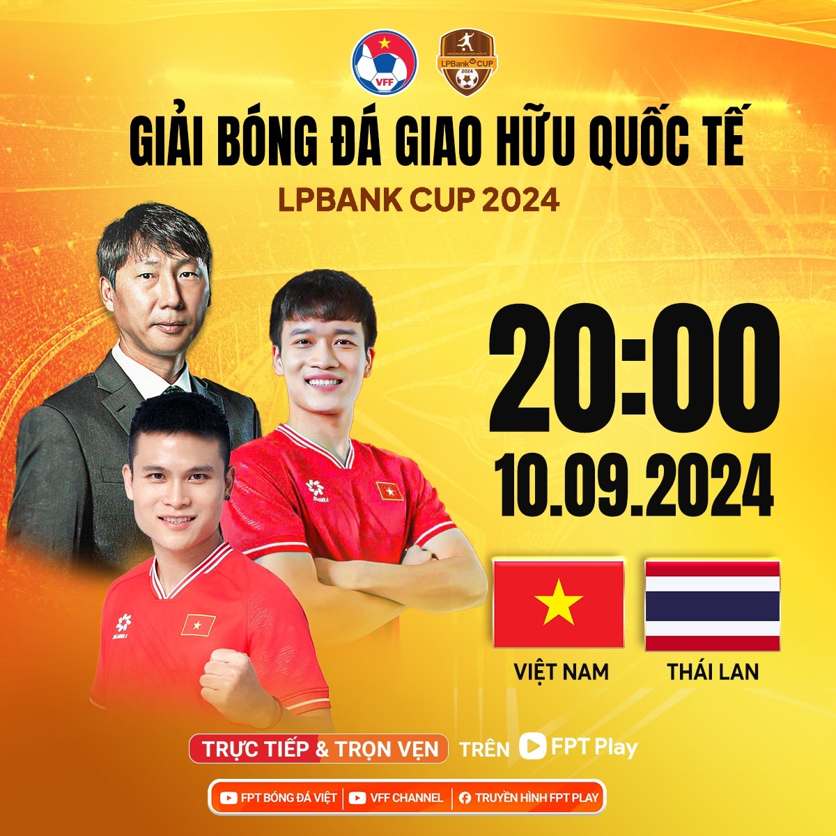 Trận đấu giữa ĐT Việt Nam vs ĐT Thái Lan diễn ra vào lúc 20h tối 10/9 (Ảnh: FPT).