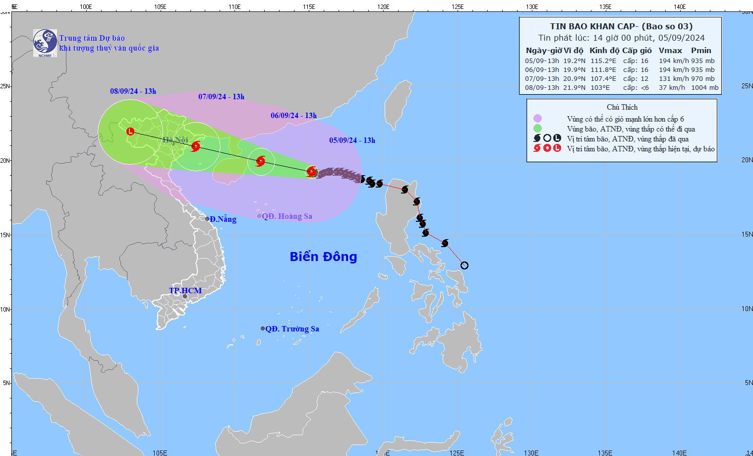 Siêu bão số 3 mạnh cấp 16, giật cấp 17, cách Quảng Ninh 510 km