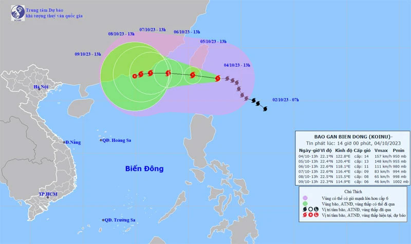 Vị trí và hướng di chuyển của bão Koinu. (Nguồn: nchmf.gov.vn)