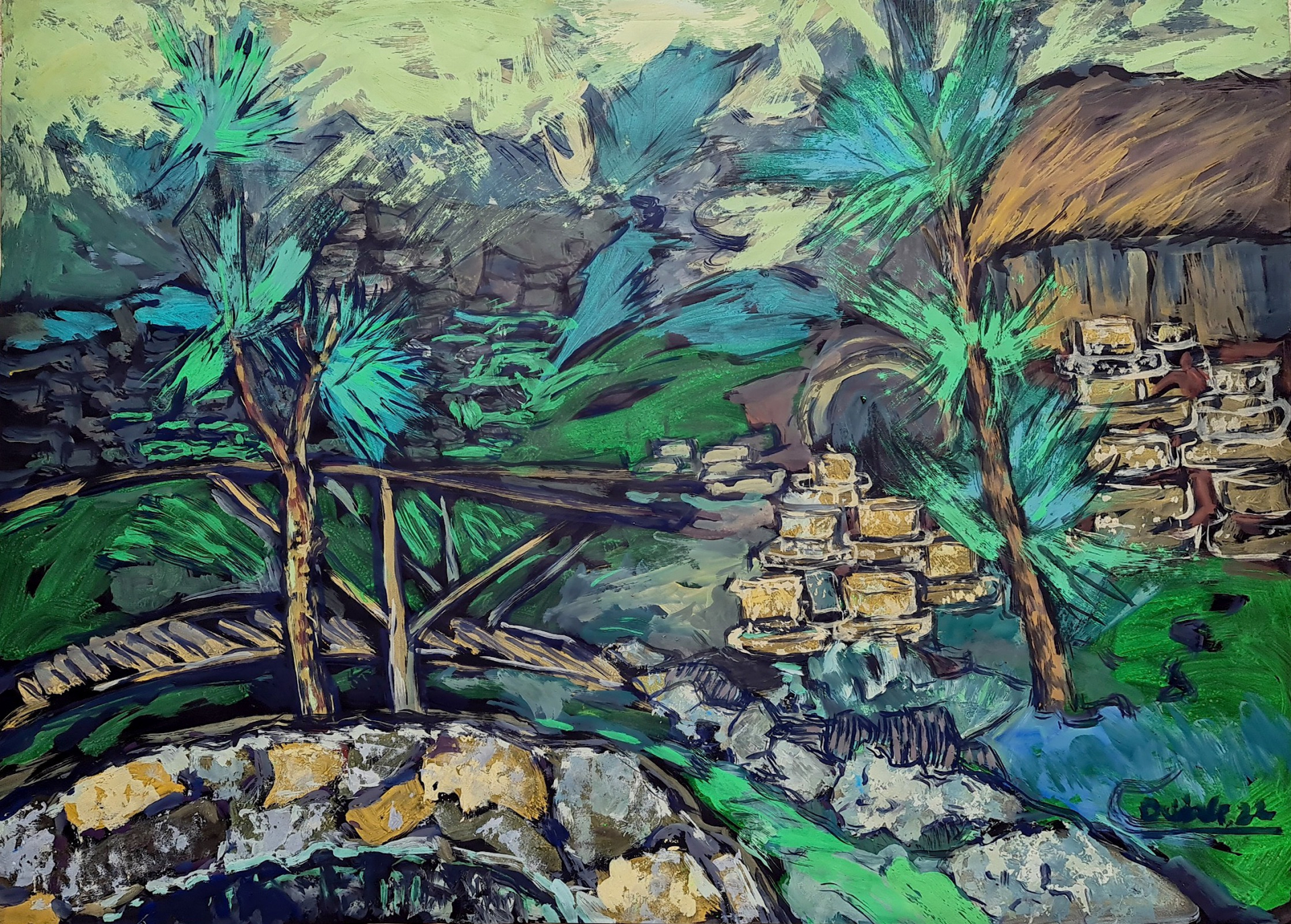 Tác phẩm “Phong cảnh Phú Yên” (chất liệu bột màu trên giấy) của họa sĩ Vũ Xuân Dương.
