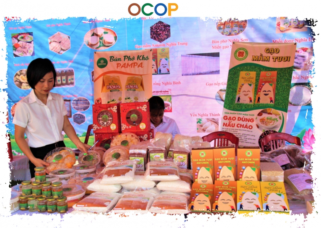 Sản phẩm OCOP Bún phở khô PAMPA, Gạo mầm tươi của hội viên nông dân huyện Nghĩa Hưng.