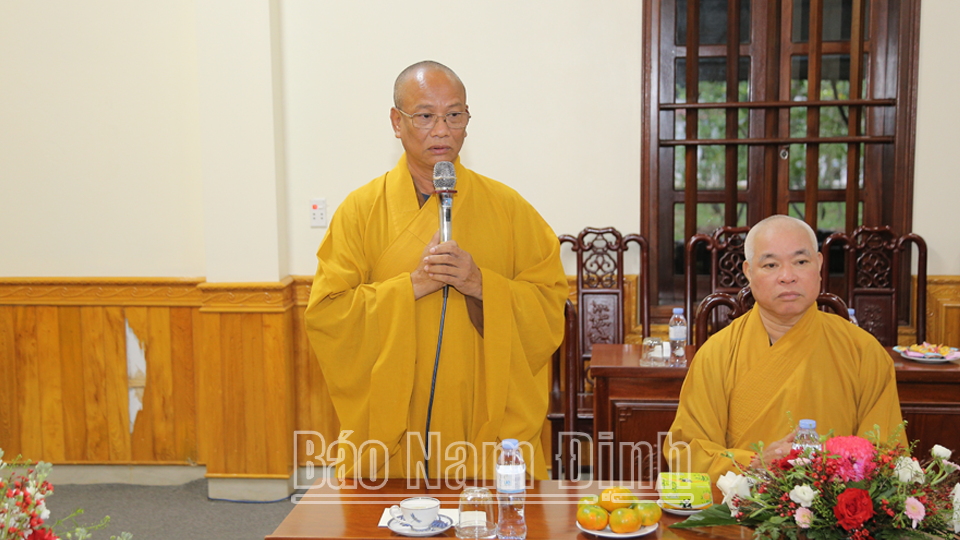 Hòa thượng Thích Quảng Hà, Phó Chủ tịch Hội đồng trị sự Giáo hội Phật giáo Việt Nam, Trưởng Ban trị sự Giáo hội Phật giáo Việt Nam tỉnh phát biểu cảm ơn các đồng chí lãnh đạo Trung ương, lãnh đạo tỉnh.