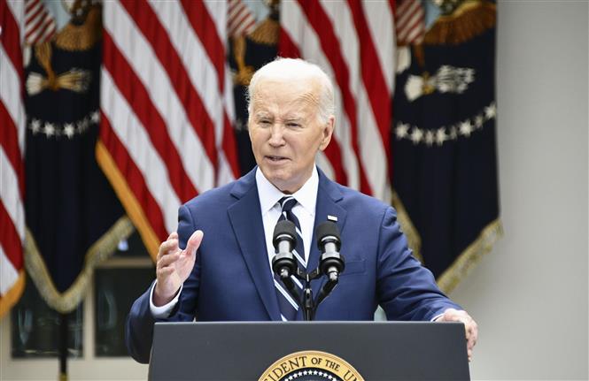 Tổng thống Mỹ Joe Biden phát biểu tại Nhà Trắng, Washington, D.C. Ảnh tư liệu: Kyodo/TTXVN
