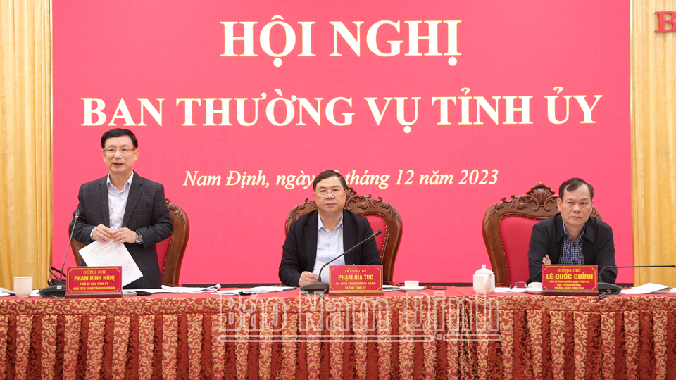 Đồng chí Chủ tịch UBND tỉnh Phạm Đình Nghị phát biểu tại hội nghị. 