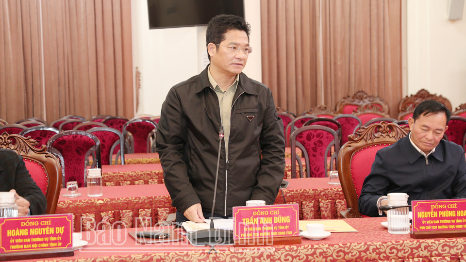 Đồng chí Trần Anh Dũng, Ủy viên Ban TVTU, Phó Chủ tịch Thường trực UBND tỉnh phát biểu tại hội nghị. 