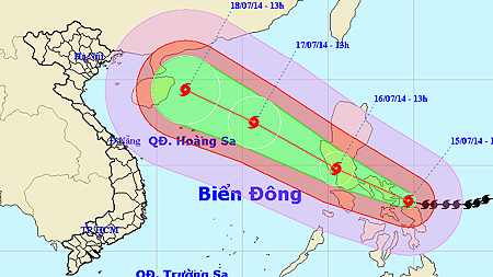 Bão Rammasun giật cấp 14, 15 hướng vào bắc Hoàng Sa