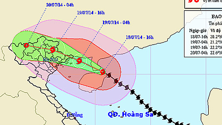 Bão số 2 giật cấp 17, cách Móng Cái (Quảng Ninh) khoảng 350km về phía Đông Nam