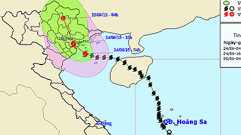 Bão số 1 giật cấp 12-13, cách bờ biển Quảng Ninh-Thái Bình khoảng 70km về phía Đông Nam