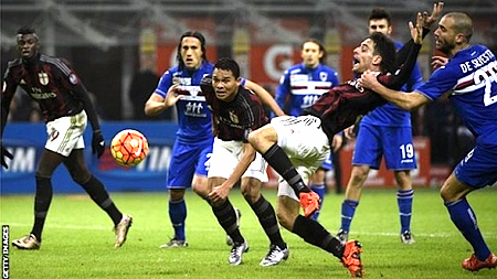 Vòng 14 Serie A: AC Milan thắng tưng bừng Sampdoria 4-1