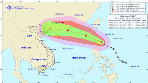 Bão Nida vẫn có khả năng hướng về phía Bắc Bộ