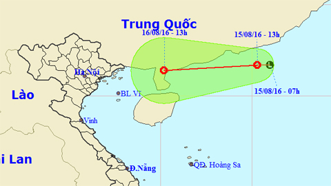 TIN VỀ VÙNG ÁP THẤP TRÊN KHU VỰC BẮC BIỂN ĐÔNG (Hồi 13 giờ ngày 15-8)