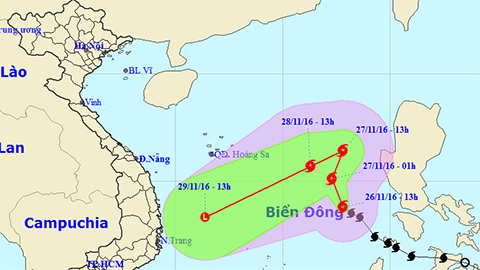 Tin bão trên Biển Đông cơn bão số 9 (Hồi 13 giờ ngày 27-11)
