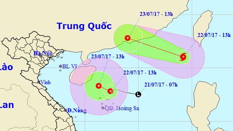 Tin áp thấp nhiệt đới trên Biển Đông và Tin bão trên Biển Đông cơn bão số 3 (Hồi 13 giờ ngày 22-7)