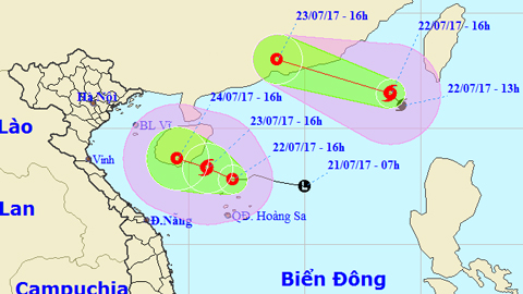 Tin áp thấp nhiệt đới trên Biển Đông và Tin bão trên Biển Đông cơn bão số 3 (Hồi 16 giờ ngày 22-7)