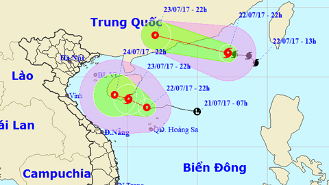Tin áp thấp nhiệt đới trên Biển Đông và Tin bão trên Biển Đông cơn bão số 3 (Hồi 19 giờ ngày 22-7)