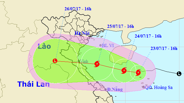 Tin bão gần bờ cơn bão số 4 (Hồi 16 giờ ngày 23-7)