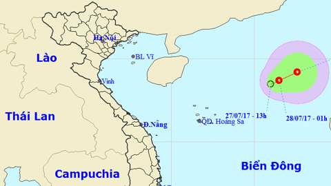 Tin áp thấp nhiệt đới trên Biển Đông (Hồi 1 giờ ngày 28-7)